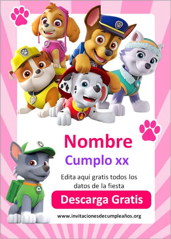 Invitación rosada del cumpleaños de la muchacha de la Patrulla Canina - Un  increíble editor en línea para editar las invitaciones, logos, tarjetas,  arte de redes sociales, carteles y mucho más!